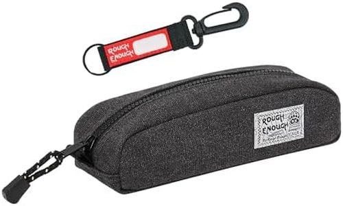 Rough Enough Small Canvas Pencil Case Pen Pouch Back to School Supplies for Student Girls Boys Adults Office Classroom with Detachable Keychian Black
