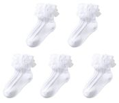 Girls White Cotton Ruffle Socks Lace Ankle Socks Frilly Dress Socks Princess Style Socks Cute Crew Socks 5 Pairs4-6 Years Old