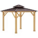 Outsunny 3x(3) M Outdoor Hardtop Gazebo Canopy with 2-Tier Roof and Solid Wood Frame, Outdoor Patio Shelter for Patio, Garden, Brown