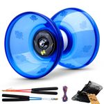 MAGICYOYO Pro Triple Bearing Diabolo Small Size 4” Chinese Yoyo Toy with 2 Pair Carbon Sticks+ 2 Extra Strings +1 Net Bag, High Performance Chinese Yoyo Diabolo Skill Toy (Blue)