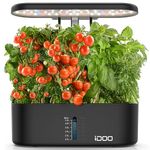 iDOO Hydroponics Growing System, 10 pods Smart Garden with Auto Timer LED Grow Light, Herb Indoor Garden Germination Kit, 37cm Height Adjustable, Water Shortage Alarm, Black