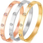 A D. ALLEN & DANMI. AD Jewelry 18 K Gold Plated Love Bangle Bracelet Stone Stainless Steel Bangle for Love, Medium, Stainless Steel, Cubic Zirconia