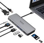 USB C Hub Multiport Adapter HDMI Adapter USB C Docking Station with 4K HDMI Laptop Dock for MacBook Pro Air, USB C Adapter with VGA HDMI Audio RJ45 PD USB SD/TF for Dell HP Asus