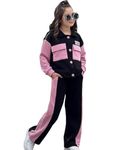 Ameeha Clothing Girls Velvet Tracksuit Co-ords Set (12 Years-13 Years, Pink-Black)