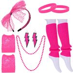 Heyu-Lotus 80s Fancy Dress Costumes Accessories for Women,Leg Warmers Fishnet Gloves Bow Headband Wristbands Bracelet Earrings Neon Set for 1980s Retro Theme Party