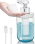 Automatic Touchless Foam Glass Soap Dispenser, Rechargeable Hands Free Ribbed Liquid Soap Dispenser with Chrome-Finished Electric Sensor Pump, Refillable Bottle for Bathroom Kitchen