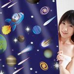 Khelo - Kids Shower Curtain - Outer Space Astronaut - for Boys, Kids - Waterproof Polyester Fabric, Anti Wrinkle, Quick Dry Bathroom Shower Curtain with 12 Hooks, 72x72 inch Outer Space Bathroom Décor