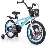BABY JOY Kids Bike, 18 Inch Child Bike for 4-8 Years Old with Adjustable Height, Training Wheels, Storage Basket, Handbrake & Coaster Brake, Kids Bicycle for Girls Boys (Rabbit Pilot, Blue)