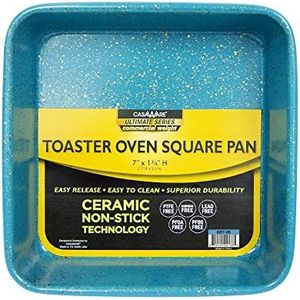 casaWare 7-Inch Toaster Oven Ultimate Series Commercial Weight Ceramic Non-Stick Coating Square Pan 7-Inch Blue Granite