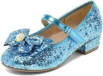 DREAM PAIRS Girls Dress Shoes Princess Shoes for Toddler Little Girl Mary Jane Low Heels Glitter Flower Party Wedding Footwear,Size 8 Toddler,Blue,KFL218