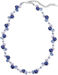 Short Beaded Turquoise Necklace for Women - Fashion Jewelry with Pearl and Crystal Bead, Birthday Gifts for Women (27-Blue)