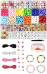 Pony Beads for Bracelets,9 mm Friendship Bracelet Making Kit Large Plastic Kandi Beads Sets Craft Beads and Elastic Strings Kit, Letter Beads Smile Face Beads Set for Jewelry Making Girls Kids Adults