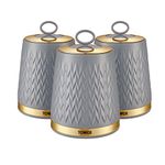 Tower T826091GRY Empire Set of 3 Storage Canisters for Tea Coffee Sugar, Grey and Brass, 1.3L, One Size