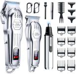 KIKIDO Hair Clippers Professional Cordless for Men, Trimmer Beard Kits, Men's Grooming Set with LCD Display, Electric Shavers Razor for Barber, Grooming, Family, Home (Sliver-3)