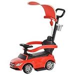 HOMCOM Compatible for 3 in 1 Ride on Push Car for Toddlers Pushcar Sliding Walking Car with Sun Canopy Horn Sound Safety Bar Cup Holder Toy for 1-3 Years Old Kids Red