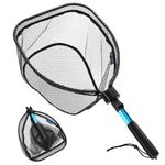 SAN LIKE Fishing Net Collapsible Telescopic Pole Fishing Net - Folding Extend Rubber Coated Freshwater Saltwater Landing Net for Trout Bass Steelhead Salmon(25.2in