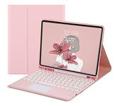 Keyboard Case for iPad Air 13 inch (M2,2024)/iPad Pro 12.9 Inch 6th/5th/4th/3rd Generation (2022/2021/2020/2018) - Cute Round Key Touchpad Detachable Keyboard with Pencil Holder，Pink