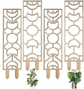 Origreen Wooden Plant Trellis, Small Garden Trellis for Climbing Plants Indoor Pot, 4 Pack Moon and Geometric Shape Design with Moisture-Proof Layer, Houseplants Decoration for Vines, Hoya (4pcs, Au)