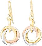 Tricolor Love Knot Everyday Dangle Earrings with 925 Sterling Silver and 14K Yellow and Rose Gold-Filled Circles Unique Three Tone Jewelry Gift Idea for Women