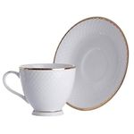 E-Ezra Bone China Gold Mount Line Dinnerware White Tea Cups, Mugs and Saucer Set (6+6)