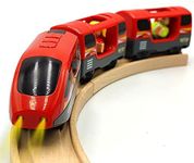 DSHMIXIA Battery Operated Trains for Wooden Train Track Set Locomotive with Light for Toddlers 3 4 5 Year Old Boys Red High Speed Magnetic Couplings with Passengers(Without Battery)