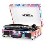 Victrola Vintage 3-Speed Bluetooth Portable Suitcase Record Player with Built-in Speakers | Upgraded Turntable Audio Sound| Includes Extra Stylus | Geo (VSC-550BT-P3)