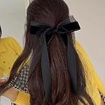 Velvet Hair Bows for Women Girls Hair Ribbon Clips for Women French Barrette Bow for Girl Bows with Clamps Hair Velvet Black Long Ribbon Bow Accessories for Birthday Graduation Christmas Party