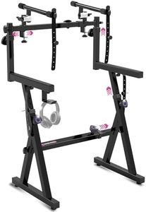 Liquid Stands Dual Piano Keyboard Stand with 2nd Tier - Z Style Adjustable and Portable 2 Tier Heavy Duty Music Stand for Synths and Electric Digital Keyboards - Fits 54 61 88 Key Pianos