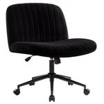 IWMH Armless Office Chair, Desk Chair with Wheels,Ergonomic Criss Cross Legged Chair with Fabric Padded,Height Adjustable Wide Seat Computer Chair,Mid-Back Swivel Vanity chair for Home Office(Black)