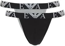 Emporio Armani Men's (Vuoto) Bold Monogram 2pack Jockstrap, Stone/Black, XL (Pack of 2)