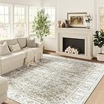 jinchan Area Rug 9x12 Persian Rug Boho Living Room Rug Taupe Floral Print Washable Large Rug Indoor Soft Distressed Foldable Carpet Thin Rug Bedroom Dining Room Office Farmhouse