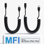 Coiled Lightning Cable, 2 Pack iPhone Charger Cable for Car, Coiled Apple Carplay Cable [Apple Mfi Certified] Short Retractable Charging Cord for iPhone/iPad/iPod