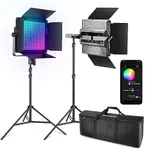 NEEWER 2 Pack RGB1200 LED Video Light with APP/2.4G Control, 60W Photography Video Lighting Kit with Stands & Bag, 22000Lux@0.5m/1% Precise Min Dimming/360° RGB/ CRI97+/TLCI98+/2500K-8500K/18 Effects