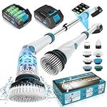 Zordin Electric Spin Scrubber 1200RPM 2 Battery, 21V Power Scrubber for Bathroom, 50''Cordless Electric Scrubber for Cleaning with 8 Brushes, Electric Cleaning Brush for Tub Floor, Pool, Bathtub