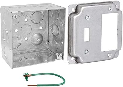 Pack of Box and Cover 4'' Square Electrical Box, One Toggle/One Rocker Switch Exposed Work Cover, Crushed Corners, Welded Construction, Ten 1/2'' and Six TKO Knockouts, Raised Ground, 2-1/8'' Deep