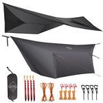 onewind 12ft Hammock Tarp, Lightweight and Waterproof Silnylon Hammock Rain Fly, Versatile Camping Tarp with Doors and Complete Accessories, Easy to Setup with Stuff Sack, Tent Stakes, Dark Grey