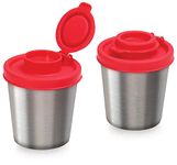 SIGNORA WARE Salt And Pepper Shakers Moisture Proof Set Of 2 Salt Shaker To Go Camping Picnic Outdoors Kitchen Lunch Boxes Travel Spice Set With Red Lids Stainless Steel Airtight Dispenser