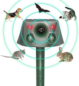 Animal Deterrent Solar Powered, Waterproof Outdoor Animal Deterrent Devices with Motion Sensor, Animal Chase Deterrent Devices for Bird Deer Skunk Squirrel,Sound Frequency 18 kHz