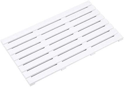 AAMEN Bamboo Shower Mat, Bath Mat Non-Slip Anti Mould, Bathroom Mat, Luxury Indoor or Outdoor Use Bathroom Accessory, Duckboard Bath Mat, Non Slip Mat, White, (L50xW33xH3.2cm)