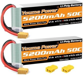 Youme Batterie Lipo 4s 5200 mAh, 14,8 V 50C XT60 avec connecteur Deans T pour Voiture RC, Camion RC, Truggy RC, Avion RC UAV Drone FPV (2 Paquets)