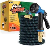 Flexi Hose with 8 Function Nozzle, Lightweight Expandable Garden Hose, No-Kink Flexibility, 3/4 Inch Solid Brass Fittings and Double Latex Core