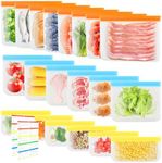 20 Pack Reusable Food Storage Bags 3 Sizes Reusable Freezer Bags Silicone Zip Lock Pouches Eco-Friendly Liquid Leakproof Clear With 2 Food Stickers for Keeping Sandwich Vegetables Fruit Grains Fresh