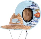 School of Fishes Fabric Pattern Print Straw Sunhat Men & Women, Lifeguard Hat, Beach, Swim, Cruise, Paddle Board, Boat, Fishing, Fits All, Malabar Hat