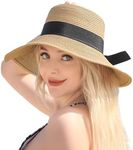 Beach Hats for Women - Wide Brim Sun Straw Hat for Women, UPF 50+ UV Sun Protection Sun Hat Womens, Floppy Sun Hat Foldable Roll up Cap, Khaki