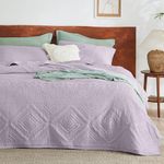 Bedsure Boho Quilt King Size Purple, Modern Geometric Stitched Pattern, Ultra Soft and Lightweight Bedspreads & Coverlets, Quilted Bedding 3 Pieces Sets for All Seasons