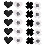 Quesuc 30 Pairs Nipple Covers Disposable Breast Covers Self-adhesive Pasties Stickers,Cross Shape & Heart Shape,Black, 7.5CM