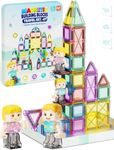 Magnetic Tiles Travel Set for Kids: 60pcs On-The-Go Holds 6-8 Layers