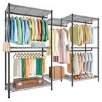 FTEYUET Clothes Rail, Clothing Rails for Hanging Clothes, Metal Clothing Rack Heavy Duty Garment Rack Freestanding Closet Wardrobe Racks for Hanging Clothes, 74.8" L x 17.7" W x 76.8" H, Black