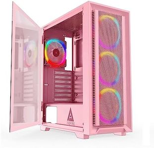 Apevia Inspire-PK Inspire Mid Tower ATX Gaming PC Case w/ 4X 120mm ARGB Fans, 366 RGB Light Modes, 1x Metal Mesh Airflow Front Panel, 1x Door Swivel Style Magnetic Glass Side Panel, 2X USB3.0, Pink