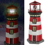 Cepewa LED Solar Lighthouse, Height 38 cm, Red White, Garden Decoration, Beacon Tower Solar Lighting (1 x LED Solar Lighthouse Height 38 cm)